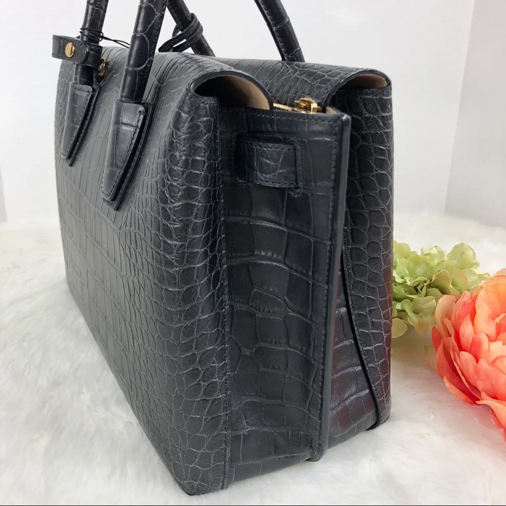 MCM Milla Medium Crocodile Black tote purse